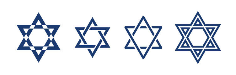 Set of Jewish stars of David with intertwining and intersecting lines vector illustration
