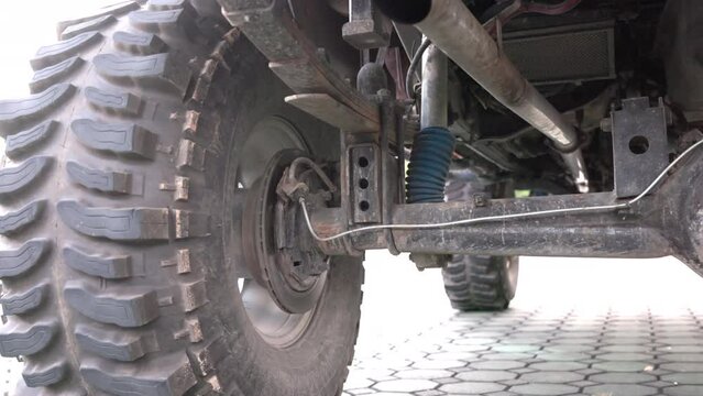Rear axle of offroad pick up truck 4WD with shaft drive