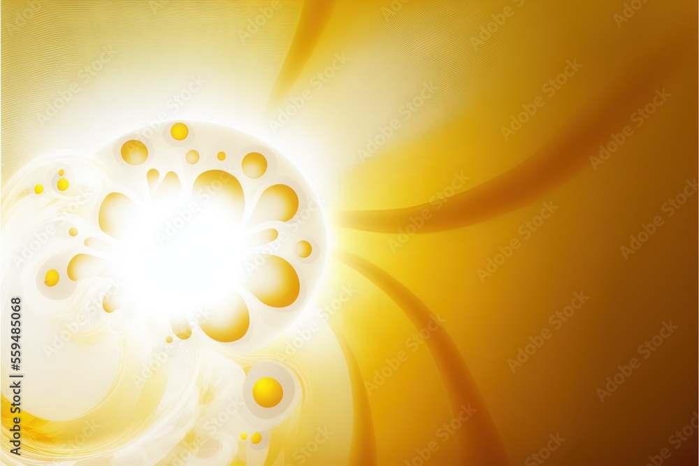 Aufkleber a yellow background with a white and yellow design on it and a light shining through the center of t
