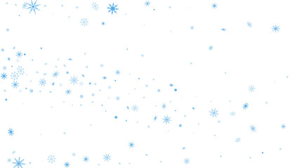 Blue delicate openwork snowflakes are scattered on a white background. Festive background, new year or christmas design