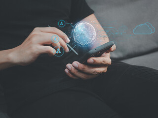 Cloud transfer shown in the future Network of people Data.Big data and business process...