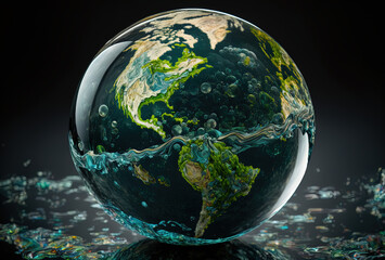 The earth as a glass marble prototype. Generative AI.
