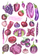 Set of purple fruits and vegetables