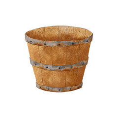 Watercolor Wooden Vintage Bucket. Illustration of a bucket isolated on a white background. Decorative Element of Saunas, Baths.