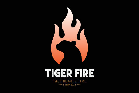 Burn Flame Fire with Tiger Jaguar Leopard Panther Cheetah Puma Silhouette Logo