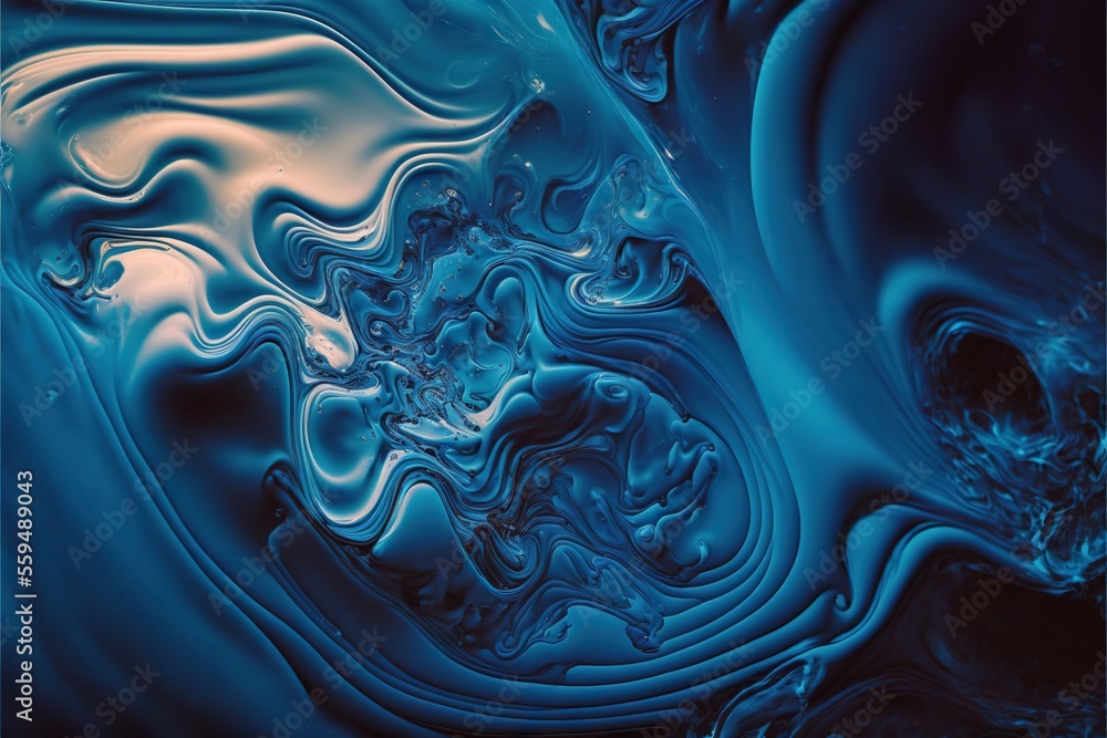 Poster a blue and white abstract background with waves and bubbles in the water and a black background with