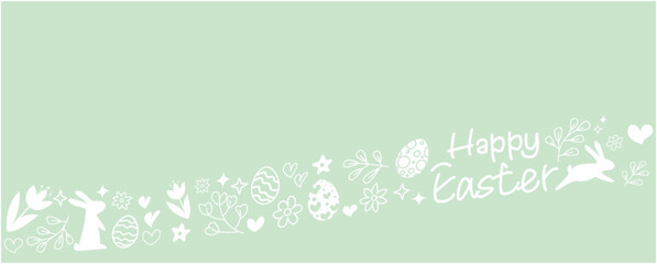 Happy easter decoration background. bunnies, eggs, flowers and leaves decoration easter banner. Vector illustration. 
