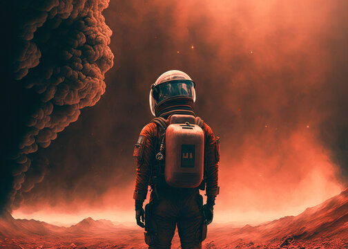 astronaut in space with smoke created with Generative AI technology
