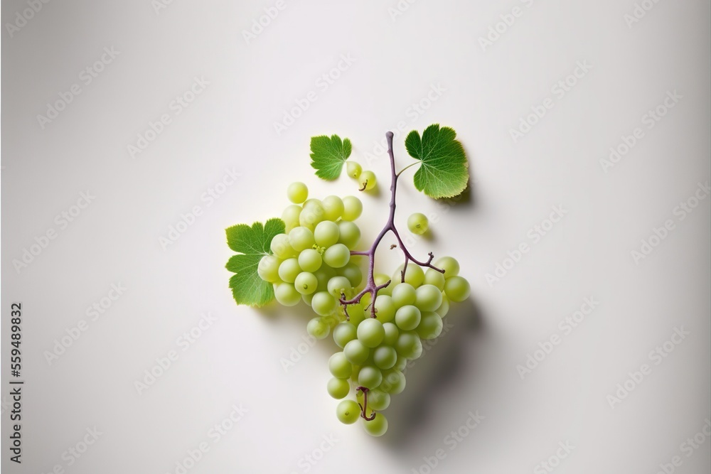 Aufkleber a bunch of grapes with leaves on a white background with a shadow of a branch and leaves on the side