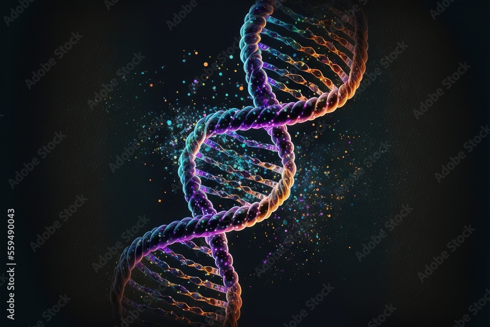 Aufkleber a double - stranded strand of colorful strands of colored light on a black background with a black b