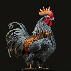 Fototapeta premium Colorful beautiful rooster with fantasy coloring, generative AI, chicken hen, bird, farm