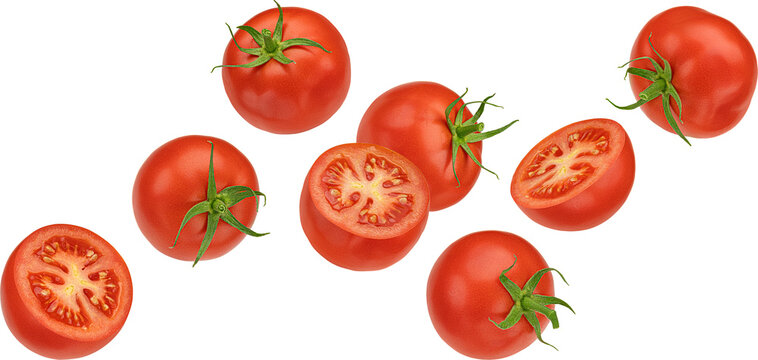 Falling cherry tomatoes isolated 