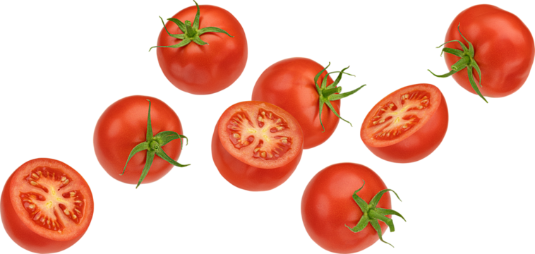 Falling cherry tomatoes isolated 