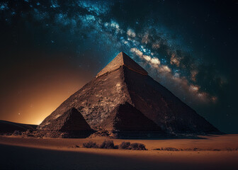 Fototapeta na wymiar pyramids in egypt at night created with Generative AI technology