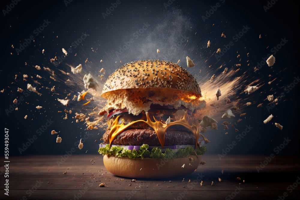 Poster a hamburger with a lot of burners on it and a bun with a burger on it and a bun with a bun on it and