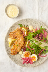Crispy fried chicken with fresh salad
