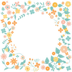 Pastel cute flower element in circle shape set for decoration of valentine or wedding card