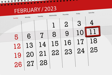 Calendar 2023, deadline, day, month, page, organizer, date, february, saturday, number 11