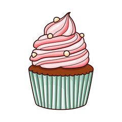 Muffin, vector illustration with cream, isolated muffin, on white background
