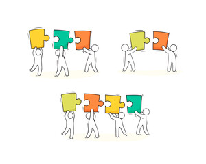 Fototapeta premium People connect puzzle parts. Teamwork, partnership and cooperation concept.