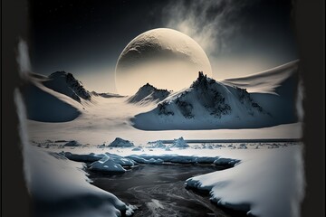 Moonfall in the Polar region , cold and ice 