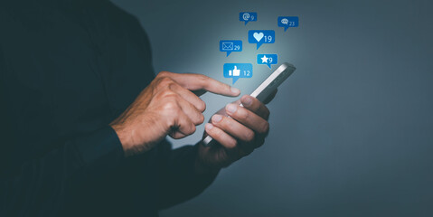 Man using mobile phone with copy space, Social media concept