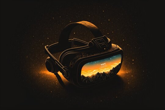 Casque de r&eacute;alit&eacute; virtuel dans une ambiance color&eacute;e et moderne, avec des couleurs chaudes et vibrantes, cr&eacute;e par une IA g&eacute;n&eacute;rative
