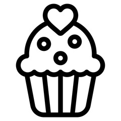 Cupcake Isolated Silhouette Solid Line Icon with cupcake, chocolate, heart, valentine, valentines-day Infographic Simple Vector Illustration