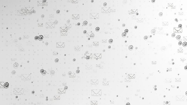 Postal envelopes are drawn in ink in grunge style. Randomly flying envelopes.