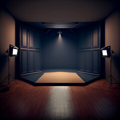 Blue studio room background with spotlight on. Illustrator Generative AI
