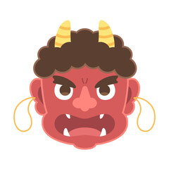 節分の赤鬼のお面のイラスト
