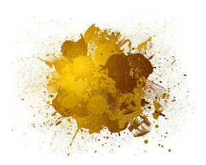 gold paint splashes,  isolated white background