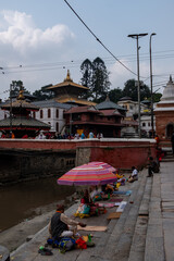 the hindu Pashupatinath Temple next too sacred bagmati river in kathmandhu nepal.