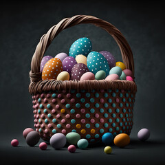 Easter basket full of eggs, holly. Generative AI - obrazy, fototapety, plakaty