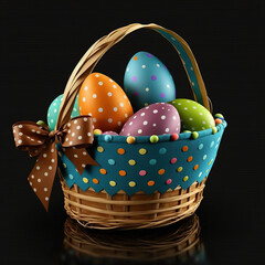 Easter basket full of eggs, holly. Generative AI - obrazy, fototapety, plakaty