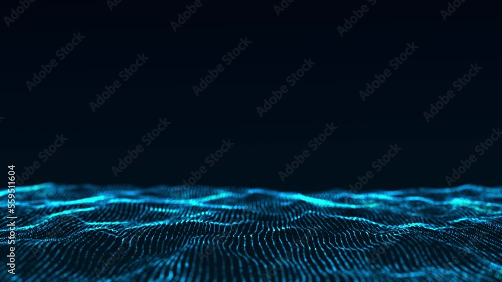 Aufkleber futuristic digital wave. dark cyberspace. abstract wave with dots. white moving particles on a blue 