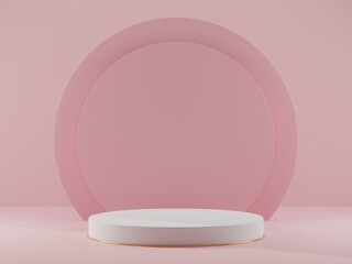 Abstract scene background with geometrical forms. Cylinder podium on pink background. Scene for product presentation , mock up , cosmetic product, display case. 3d rendering illustration.