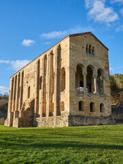 The church of Santa Maria del Naranco was originally the royal hall (aula regia) of the palace of King Ramiro I. Asturian pre-Romanesque architecture in Oviedo, Asturias, Spain, Europe