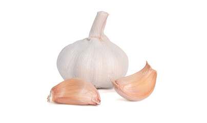 organic Raw garlic, garlic cloves isolated on white background, with clipping path