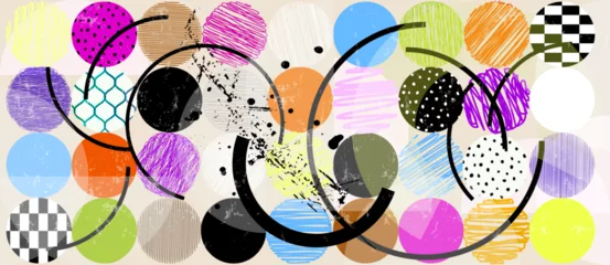 Plexiglas foto achterwand colorful abstract background pattern, with circles, dots, semicircles, lines, paint strokes and splashes © Kirsten Hinte