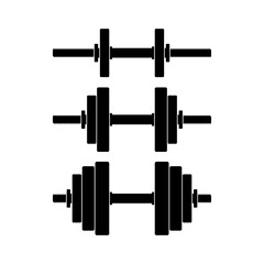 Dumbbell with removable disks different weights set icon isolated on white background. Weightlifting equipment, Bodybuilding, gym, crossfit, workout, fitness club symbol. Sport vector illustration