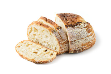 Sliced Sourdough Bread isolated on white background, homemade bakery