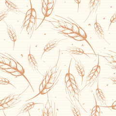 Wheat seamless pattern in beige tones, background for bakery packaging