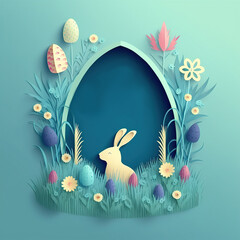 Paper cut-out, Easter card with a rabbit, generative AI - obrazy, fototapety, plakaty