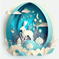 Paper cut-out, Easter card with a rabbit, generative AI - obrazy, fototapety, plakaty