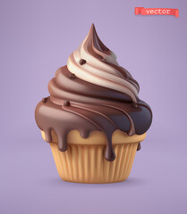 Chocolate cupcake, 3d vector icon