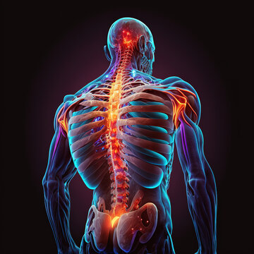 A man having acute pain in the back. Generative AI.