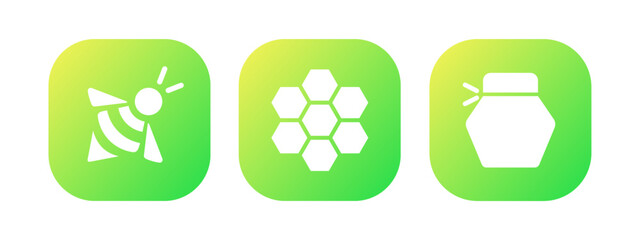 Beekeeping vector set. Bee, honeycomb, honey green icons