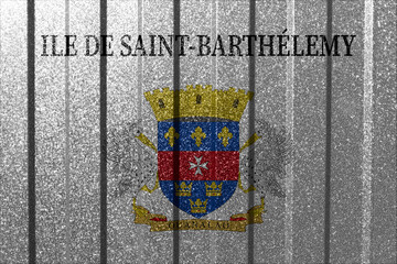 Textured flag of Saint Barthélemy on metal wall. Colorful natural abstract geometric background with lines.