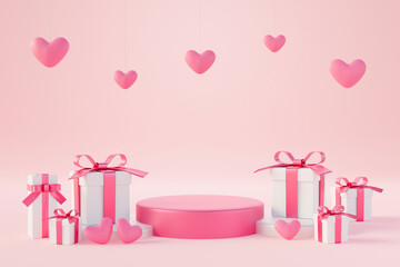 3d rendering love valentine romantic background with gift box, heart and podium - 559517223